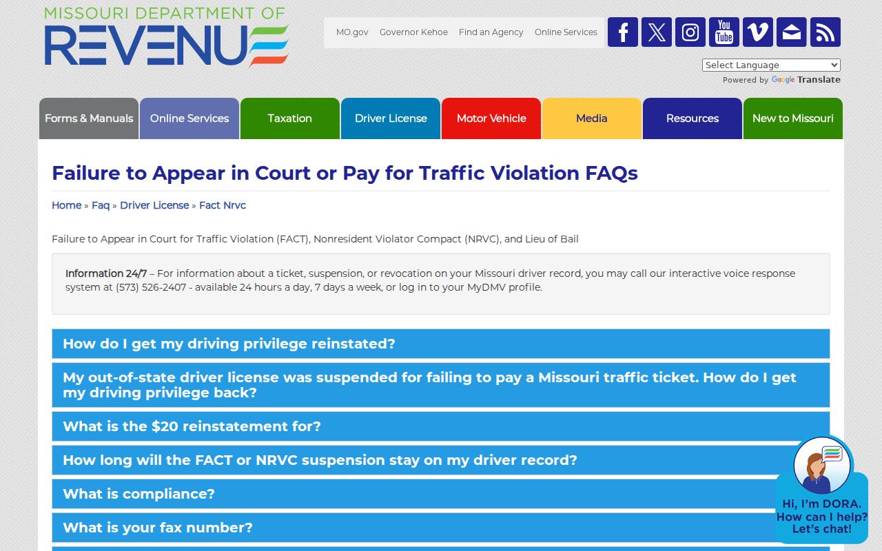 Missouri DOR traffic compliance guidance