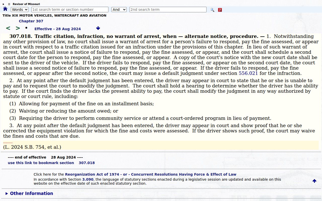 Missouri Chapter 307 traffic rule