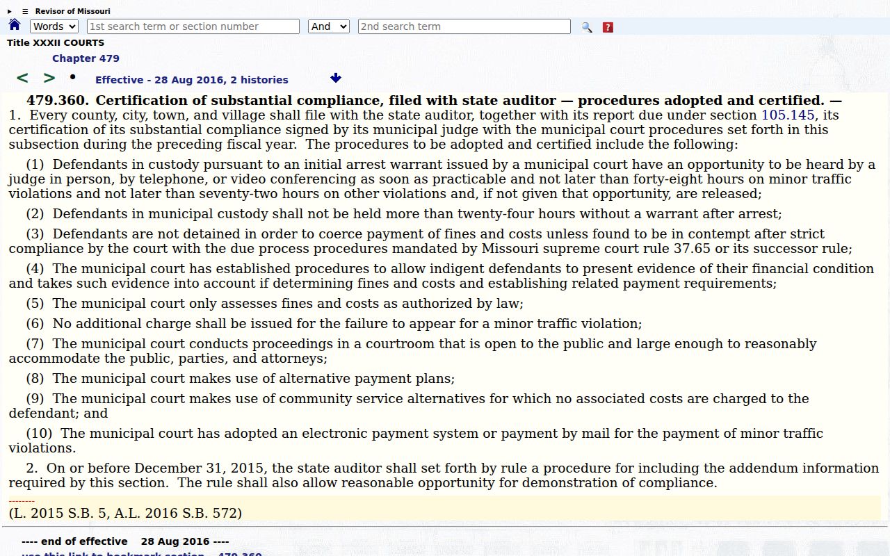 Missouri municipal review and payment standards